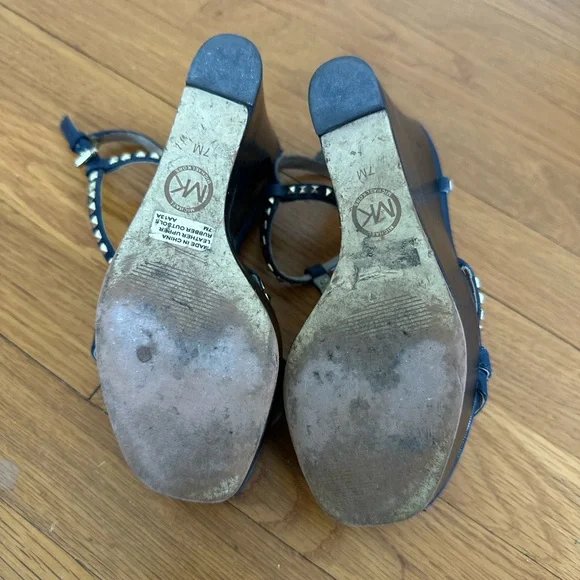 Michael Kors Studded Black and Gold Wedges - Picture 8 of 8